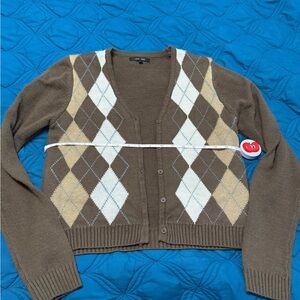 Love Tree Brown Argyle Cardigan